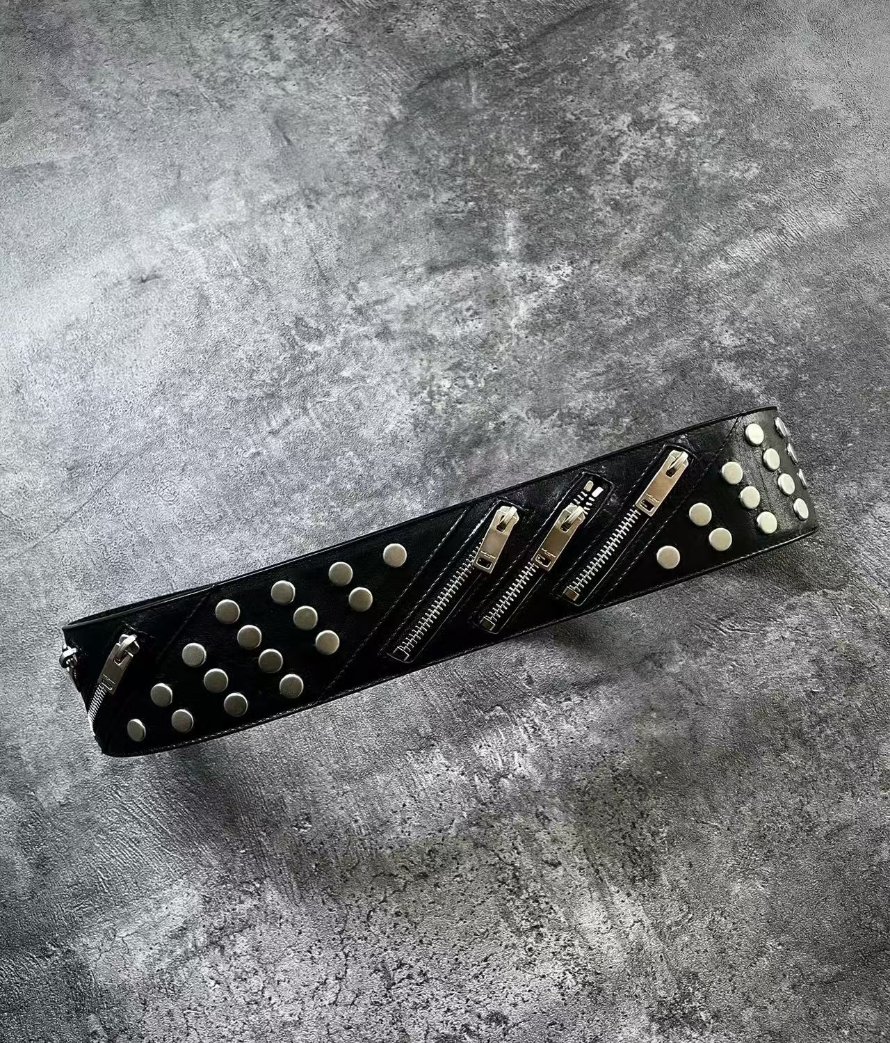 Saint Laurent Black Studded Leather Belt