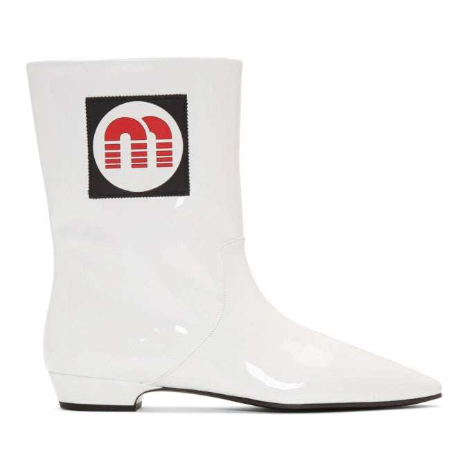 Miu Miu patent logo boots