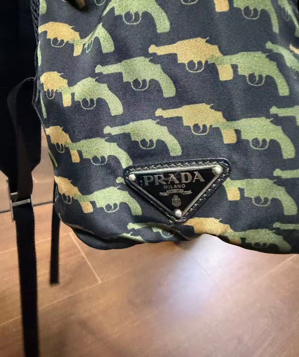 Prada 14AW Black & Green Guns Tessuto Nylon Backpack