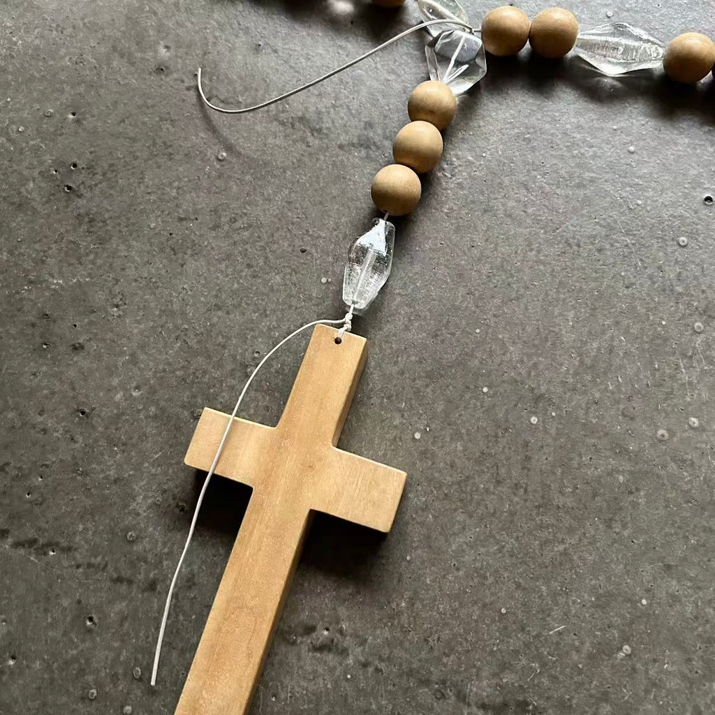 Number Nine 08SS Wooden Rosary Cross Necklace