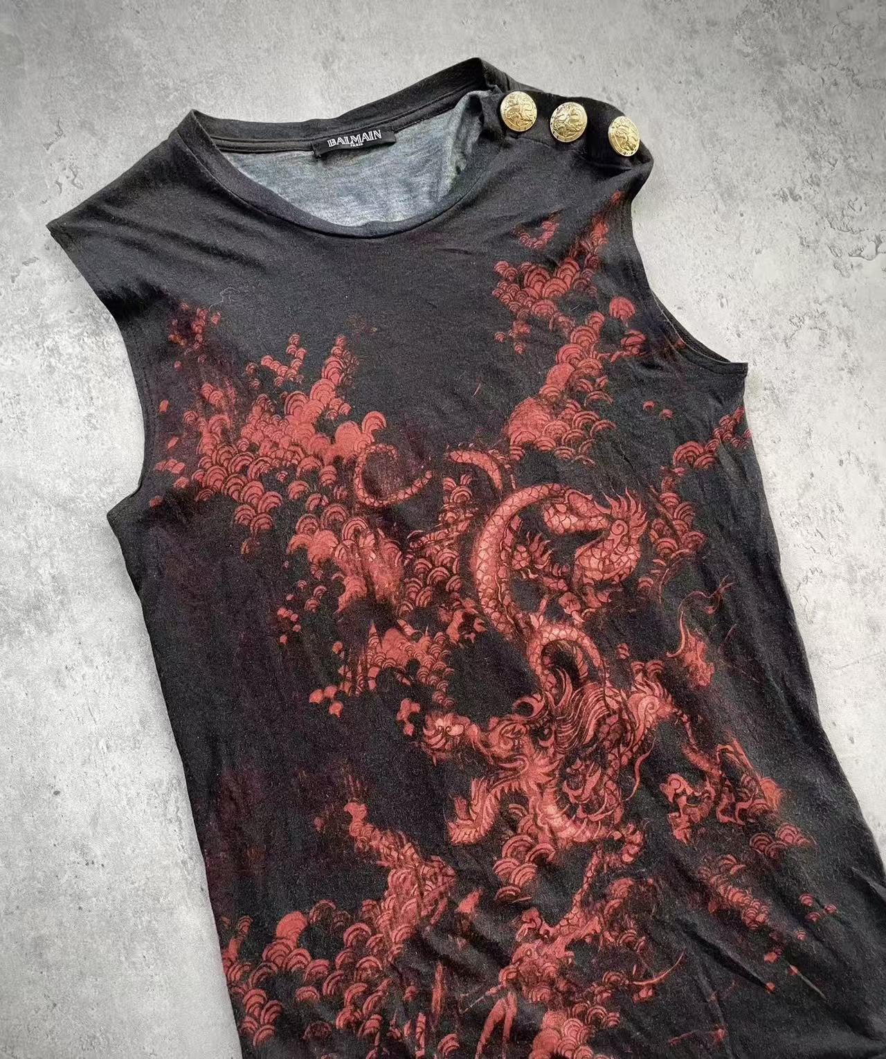 Balmain 19SS Dragon Print Sleeveless Top