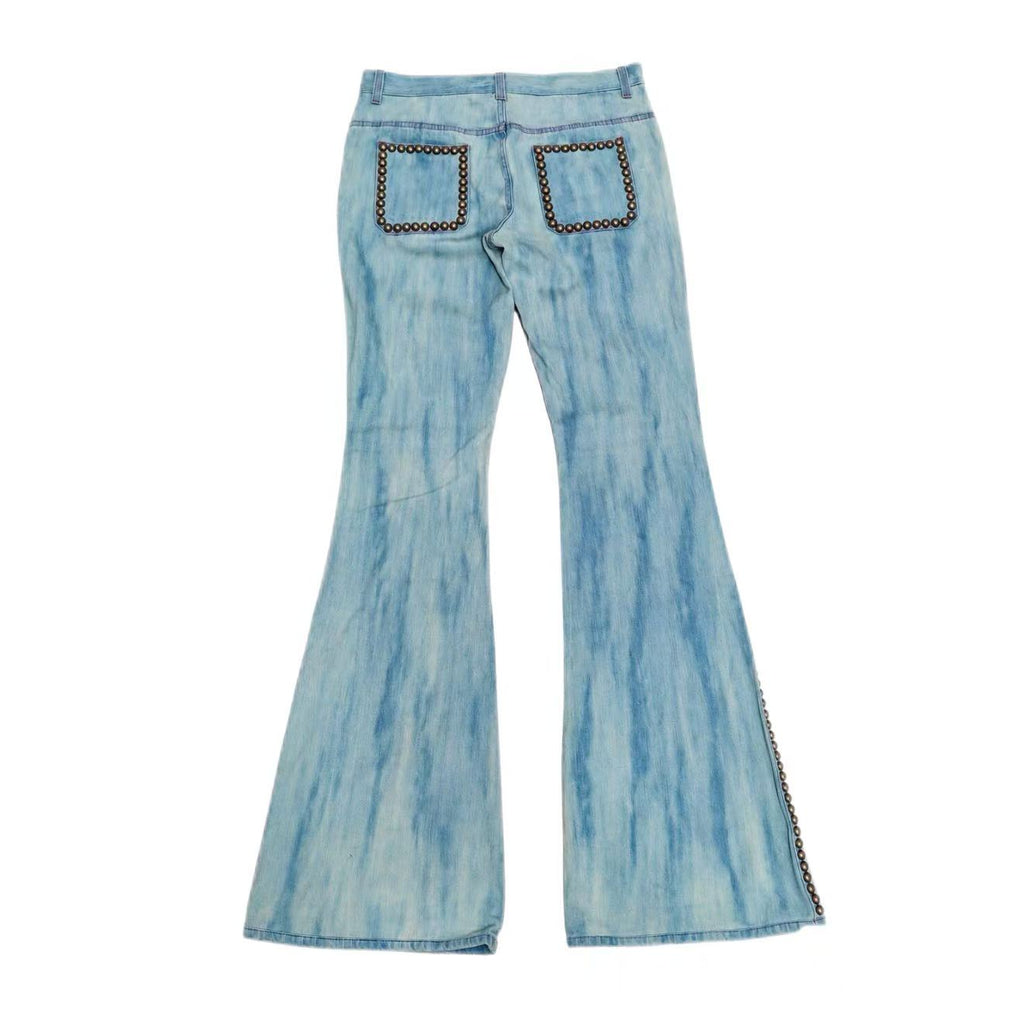 Gucci 17SS Studded Floral Embroidered Flare Jeans