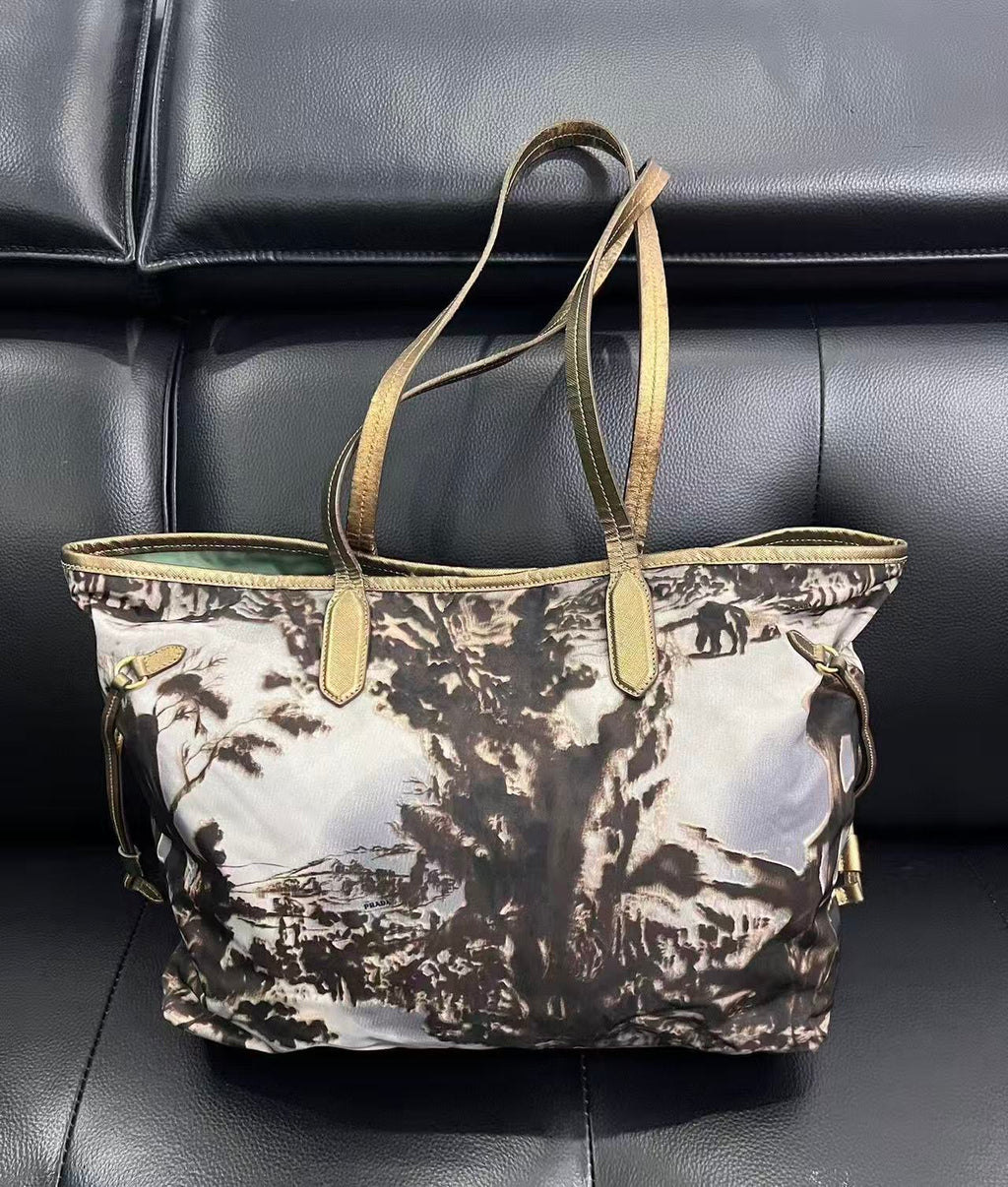 Prada 04FW Grigio Stampat Tessuto Nylon Tote Bag