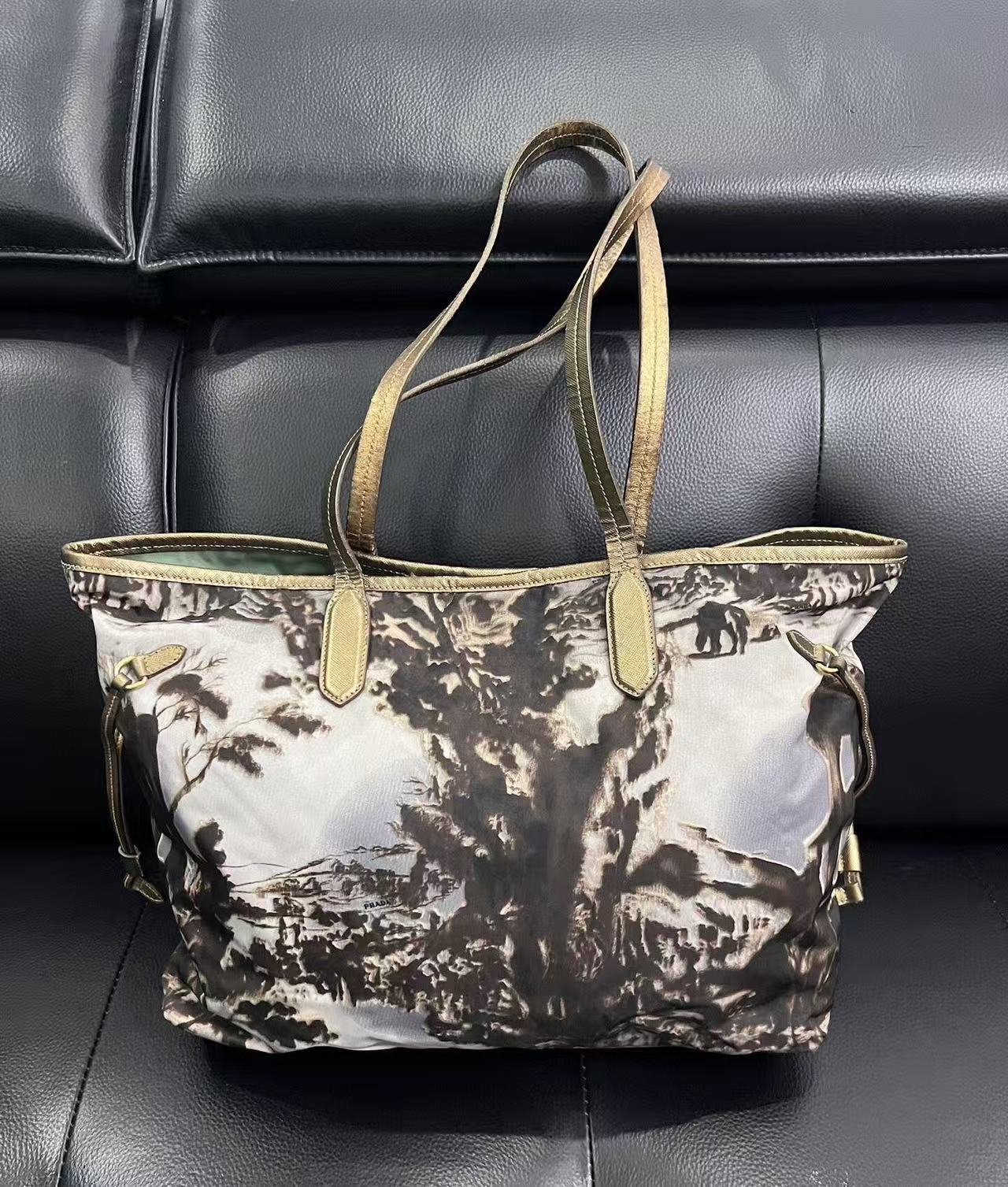 Prada 04FW Grigio Stampat Tessuto Nylon Tote Bag