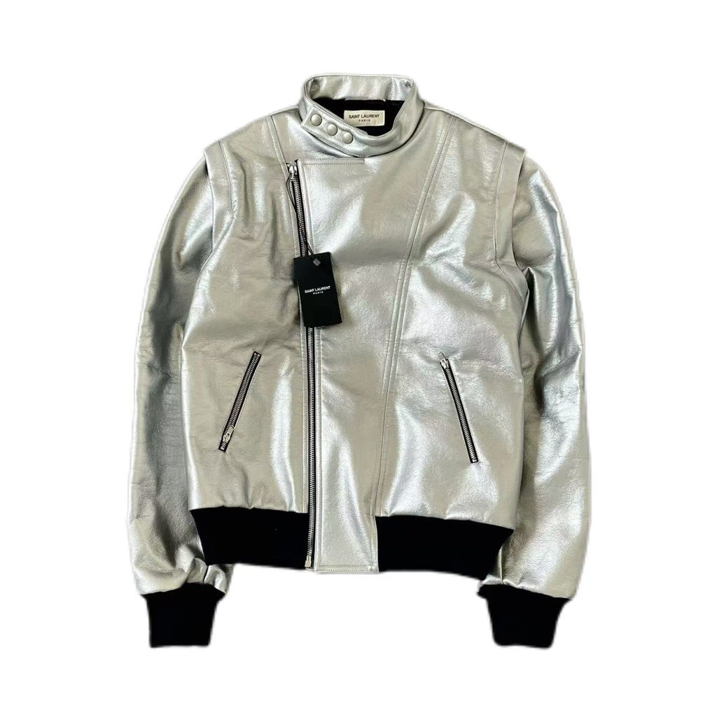 Saint Laurent 15FW Silver Lambskin Biker Jacket