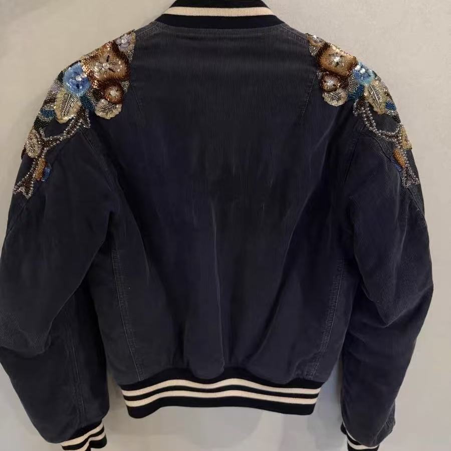Gucci 17AW Floral Beaded Embellished Corduroy Bomber Jacket