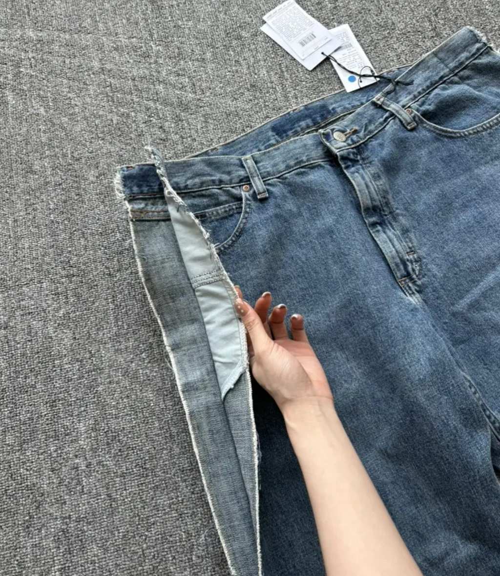 PROTOTYPES fringe denim wide leg jeans