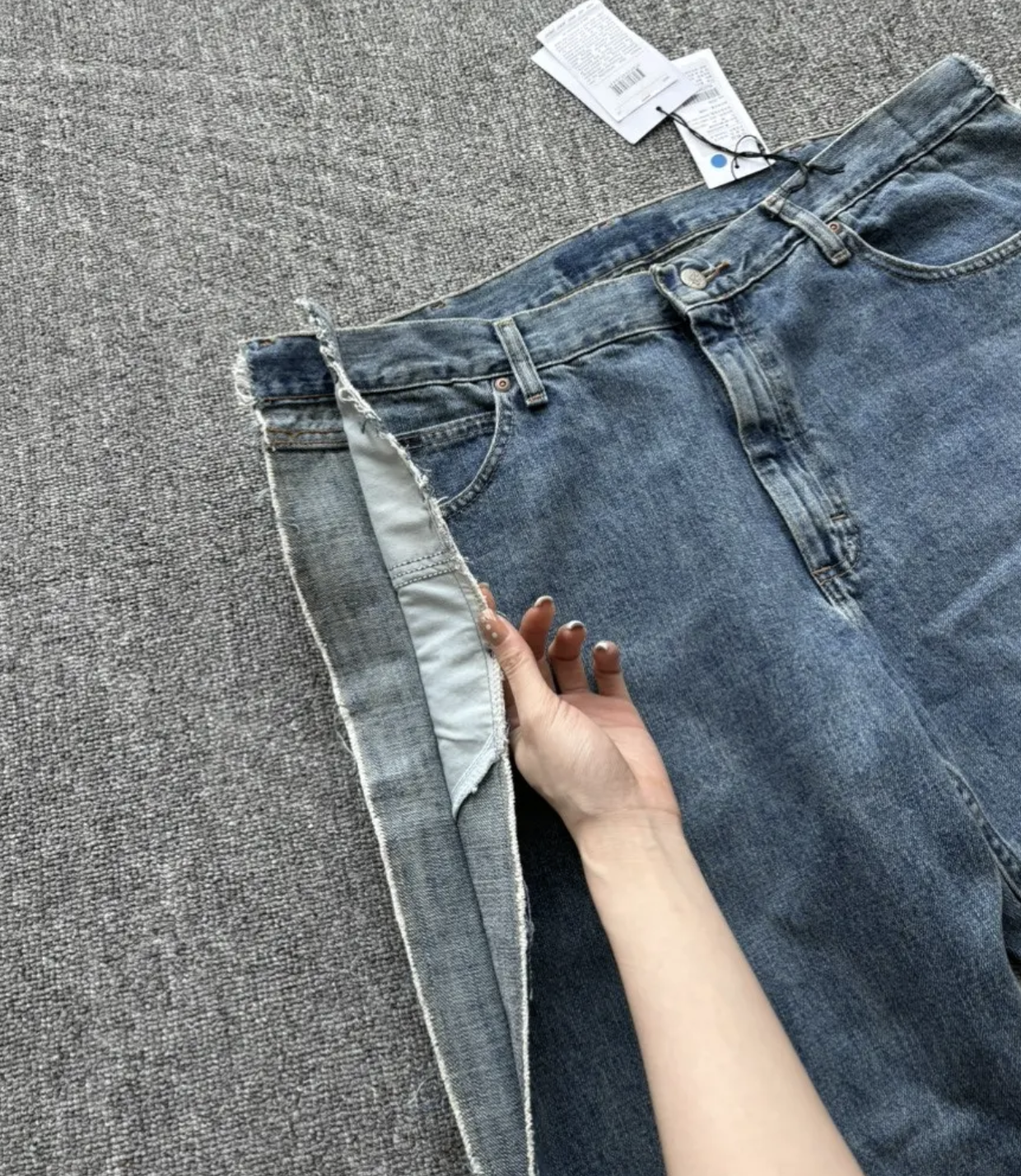 PROTOTYPES fringe denim wide leg jeans