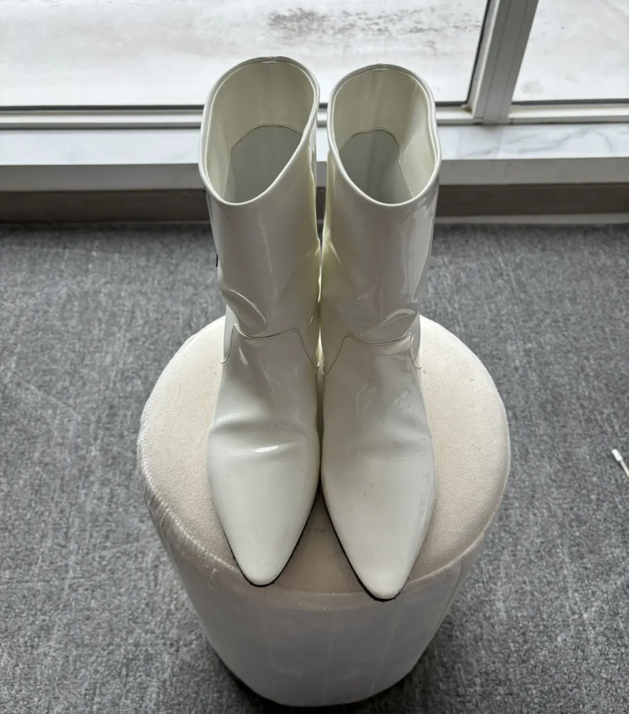 Miu Miu patent logo boots