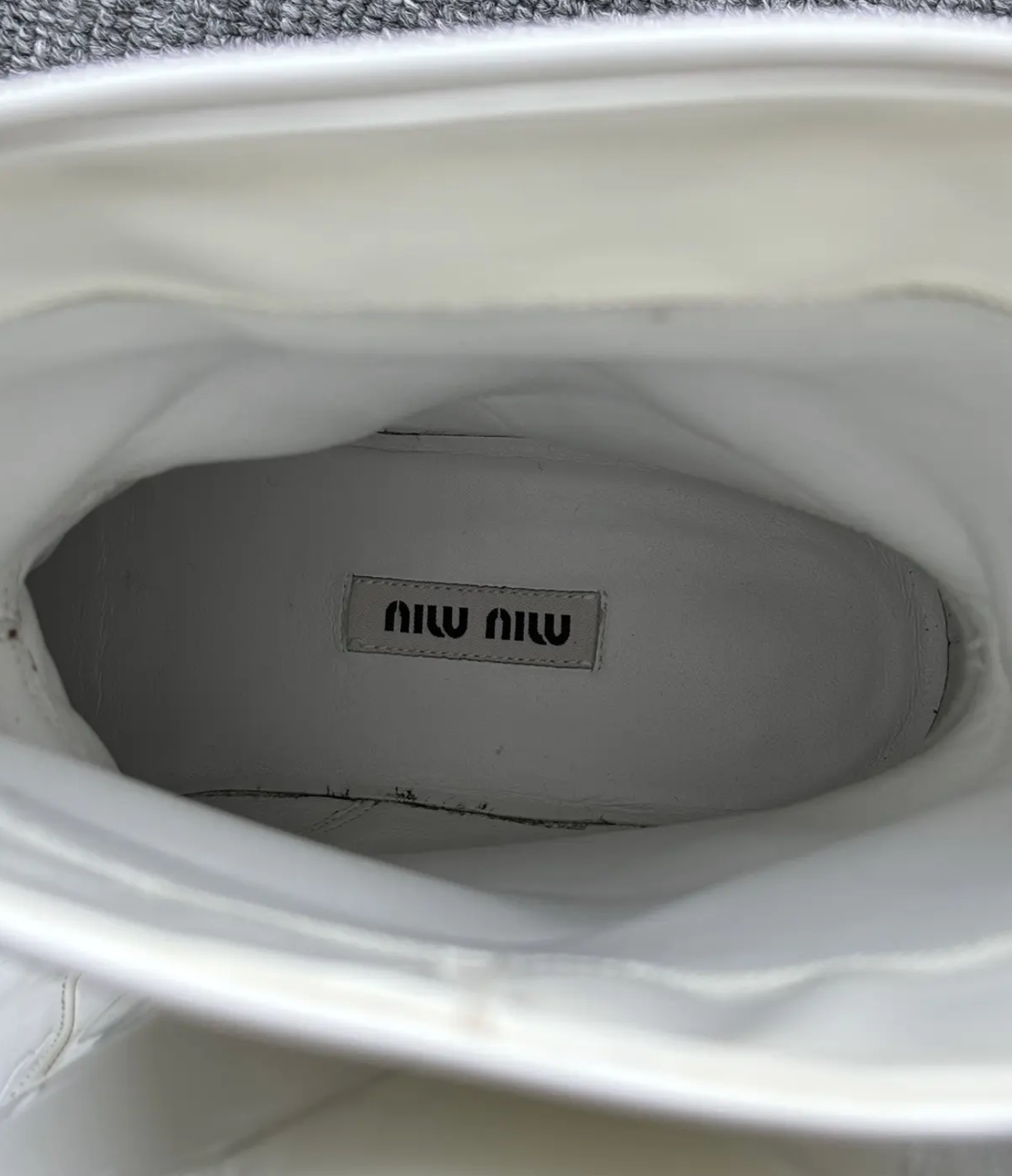 Miu Miu patent logo boots