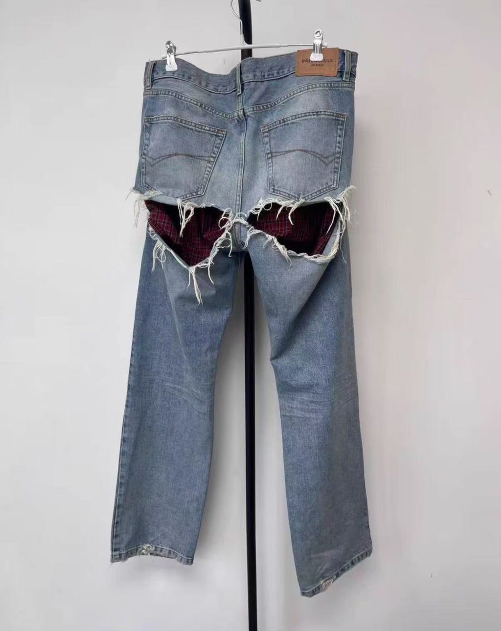 Balenciaga Distressed Jeans with Red Plaid Lining – Iann Conner Worn