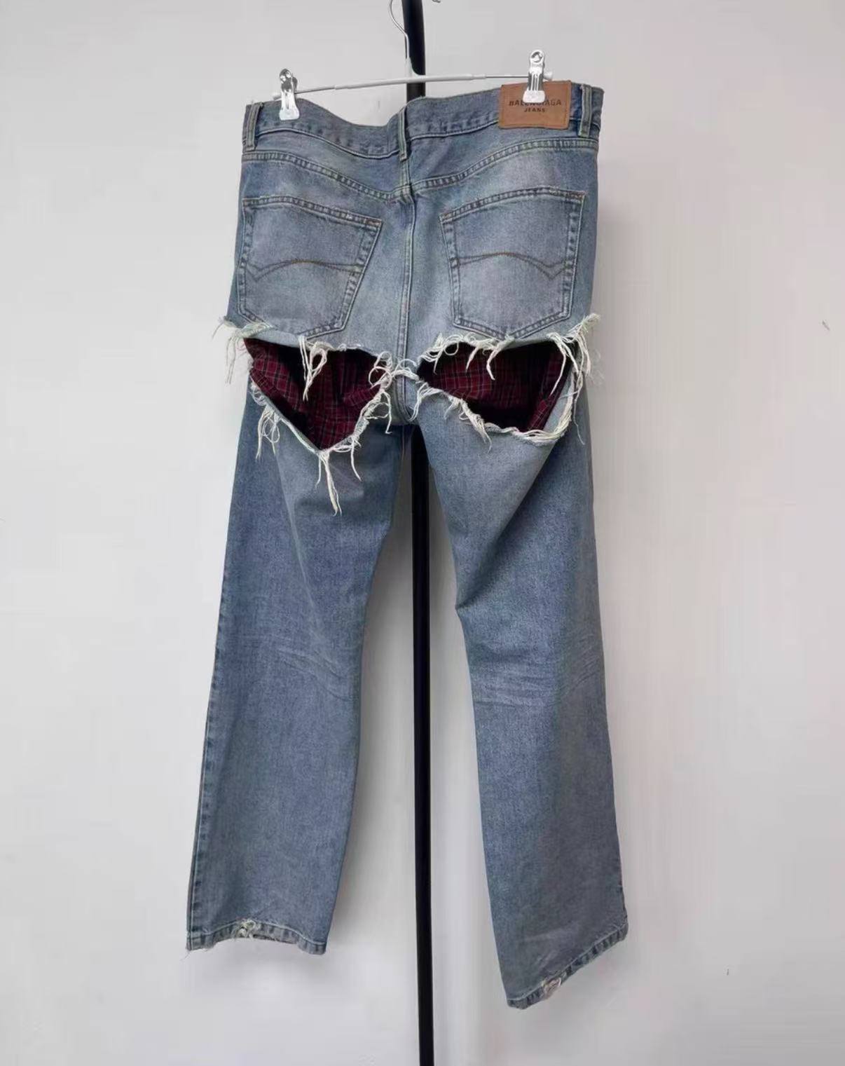 Balenciaga Distressed Jeans with Red Plaid Lining – Iann Conner Worn