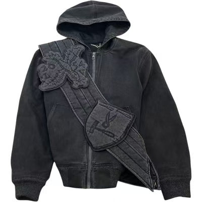 Louis Vuitton By Virgil Abloh 19FW Zip Throw Denim Hoodie With Sash And Patch