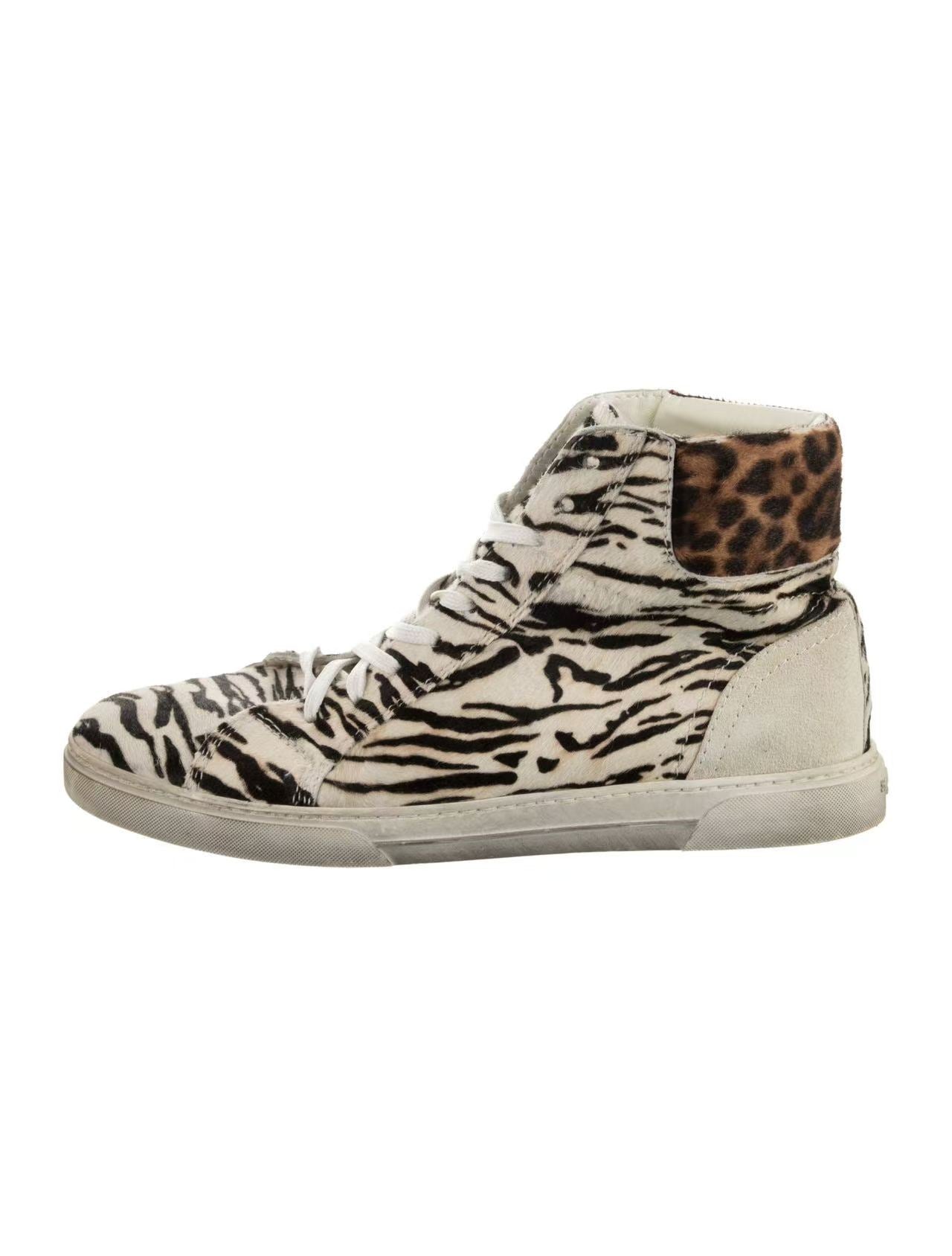 Saint Laurent Ponyhair Animal Print High Top Sneakers