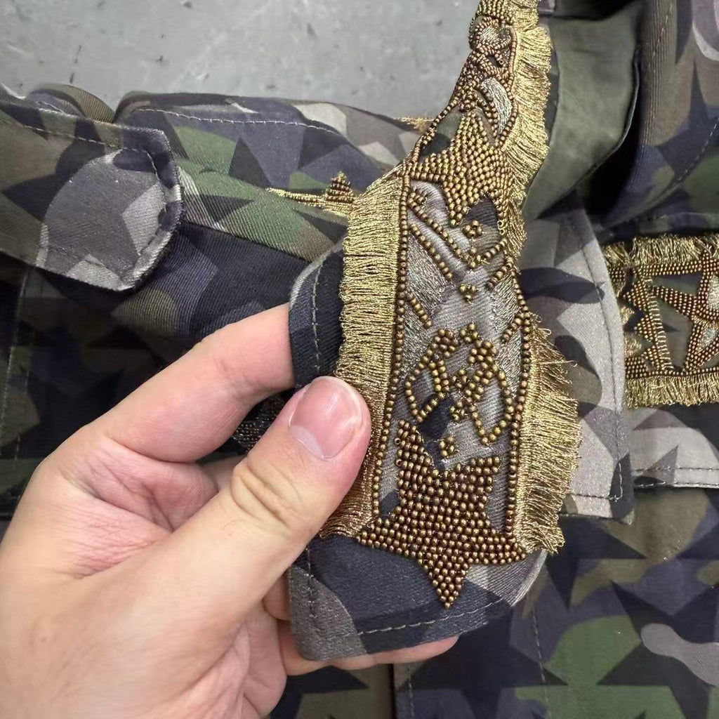 Valentino Star Embroidered Camouflage Field Jacket