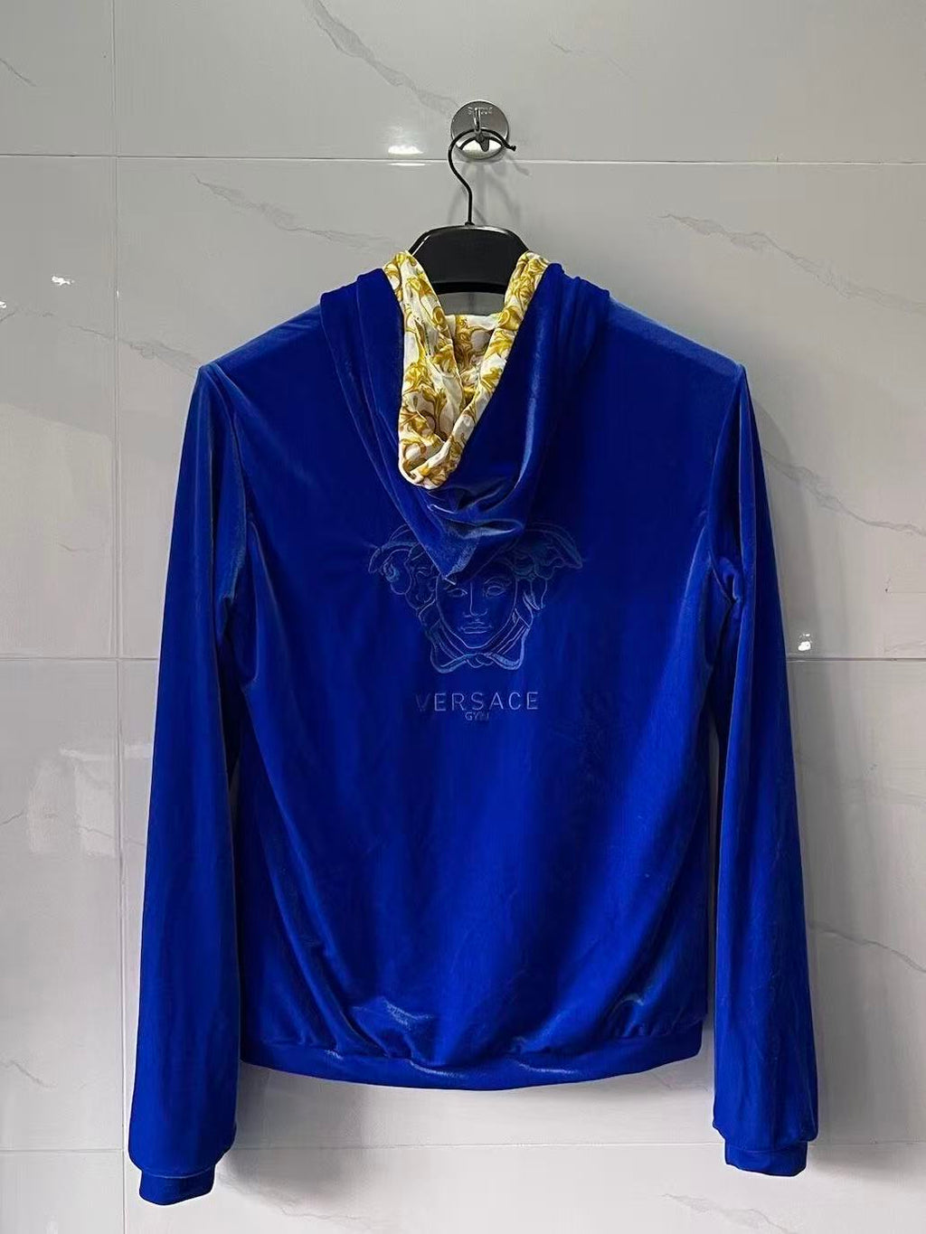 Versace Blue Velvet Medusa Hooded Jacket
