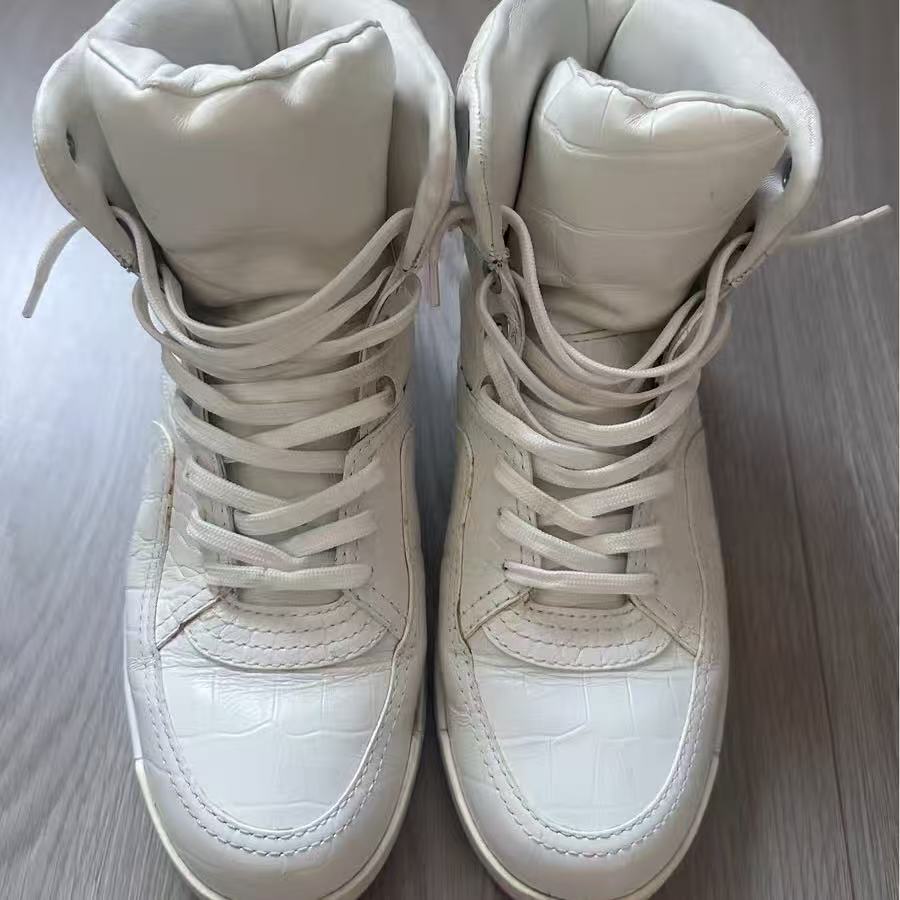 Chanel 2019 White Crocodile Embossed High Top Sneakers