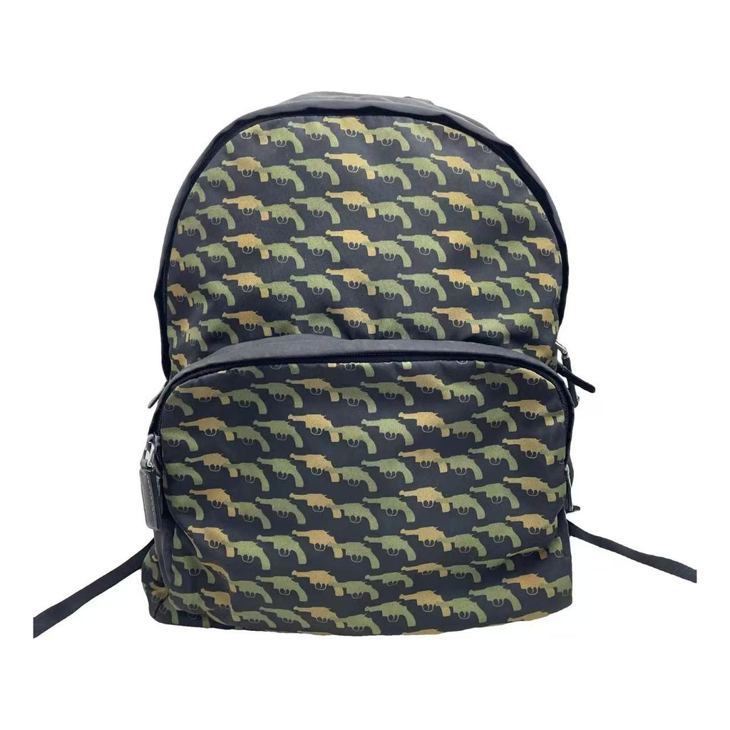 Prada 14AW Black & Green Guns Tessuto Nylon Backpack