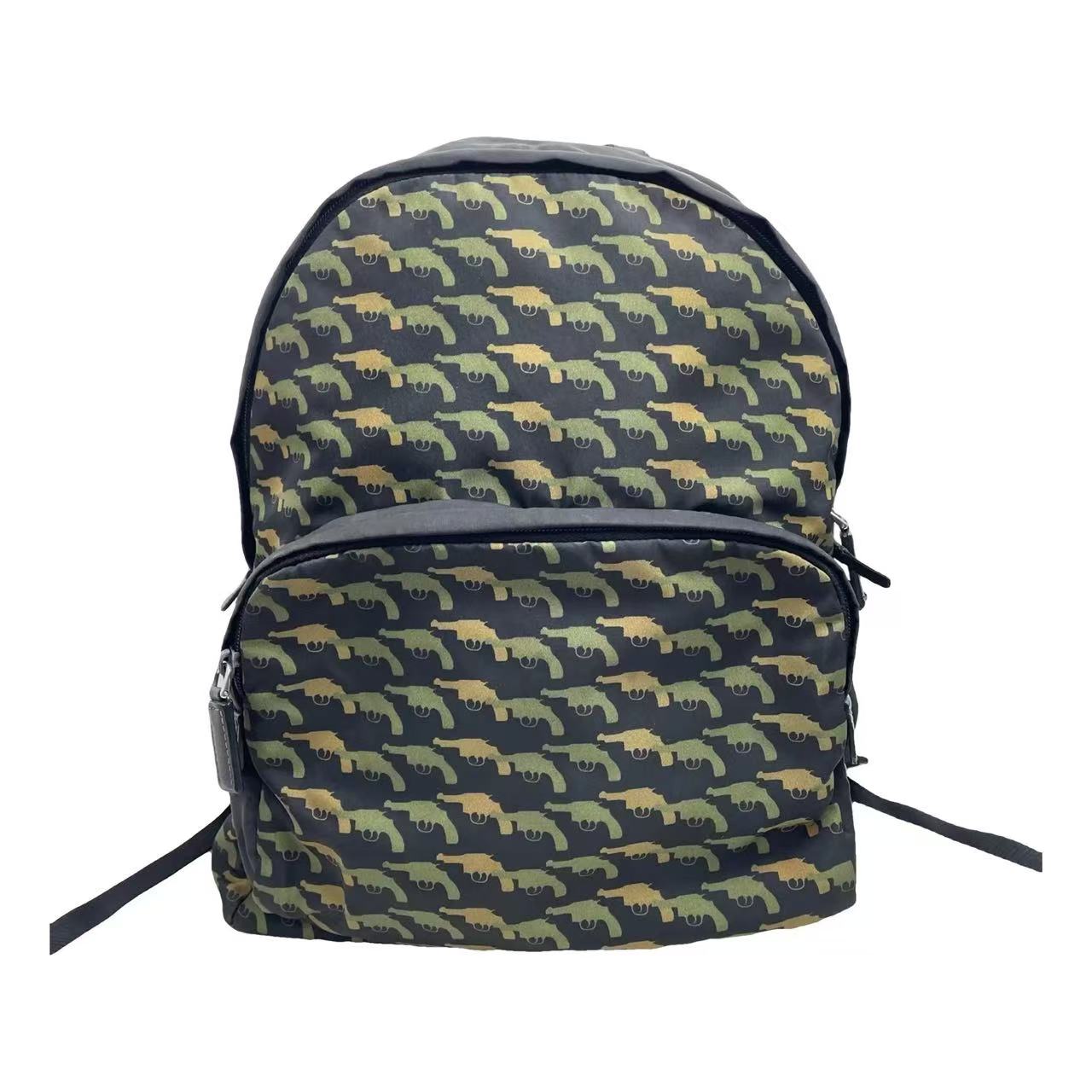 Prada 14AW Black & Green Guns Tessuto Nylon Backpack