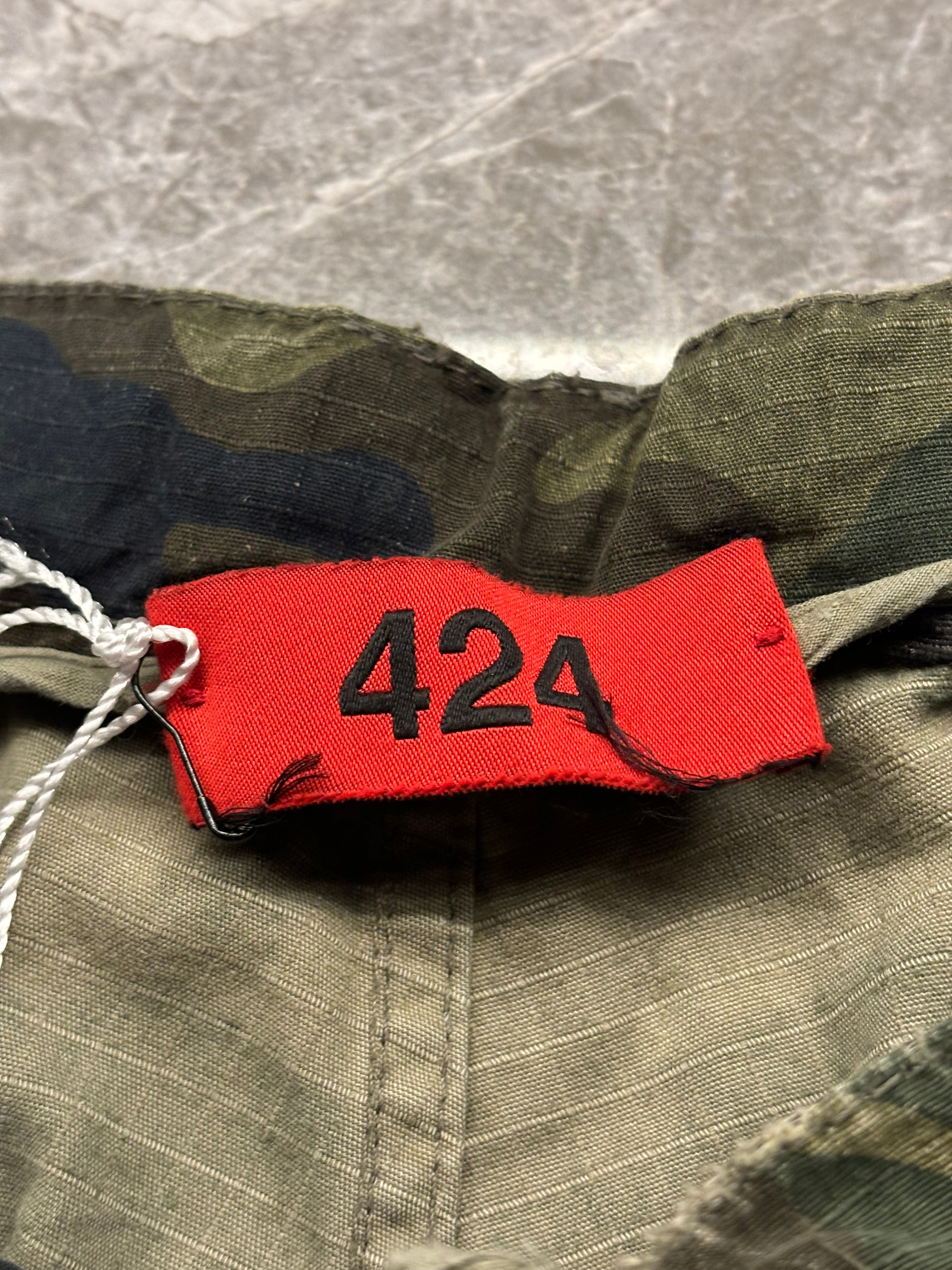 424 camo denim shorts