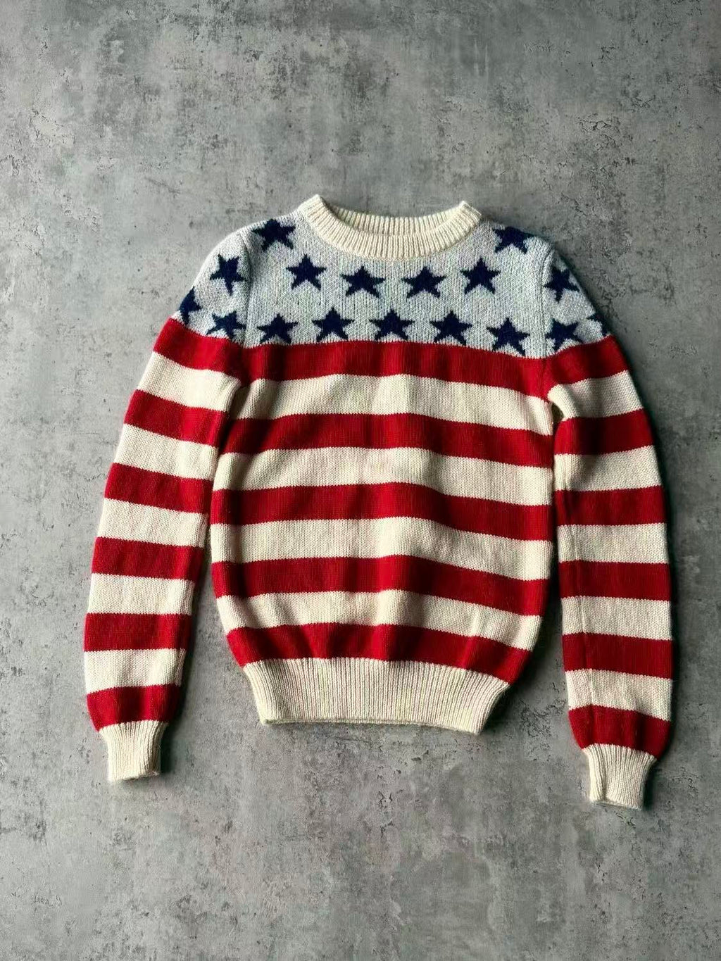Saint Laurent 18AW American FlagStar‑Stripe Crewneck Sweater
