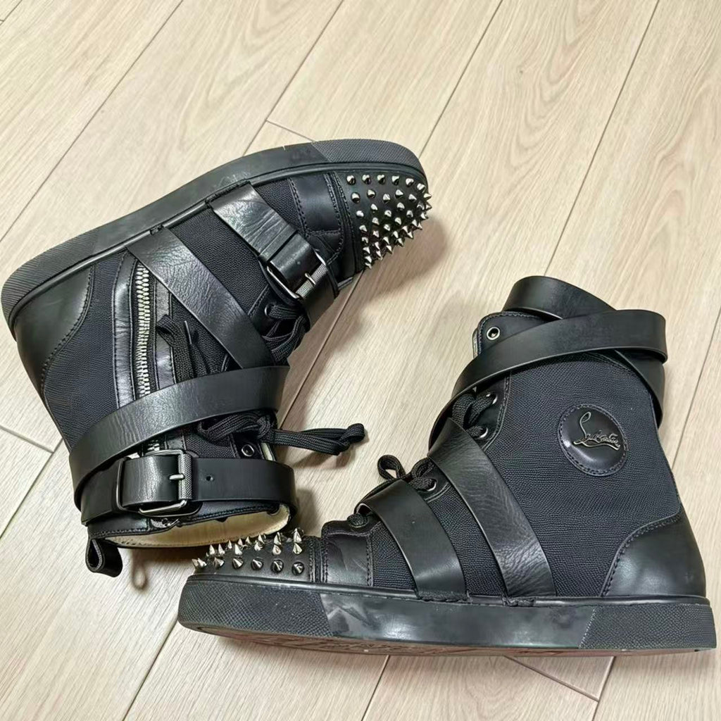 Christian Louboutin Black Canvas And Leather Snap Shoot Sneaker