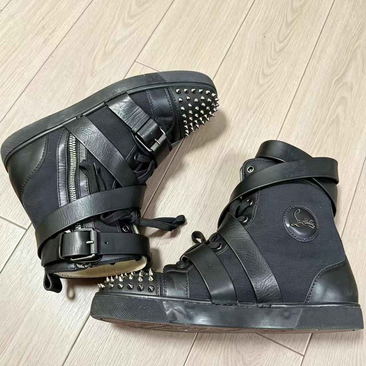 Christian Louboutin Black Canvas And Leather Snap Shoot Sneaker