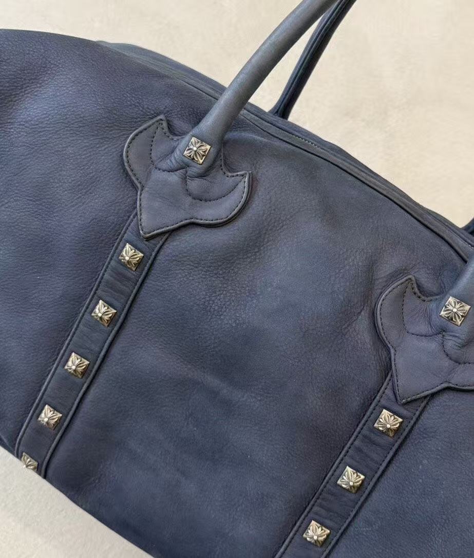 Chrome Hearts Navy Suede Cross Studded Duffle Travel Bag