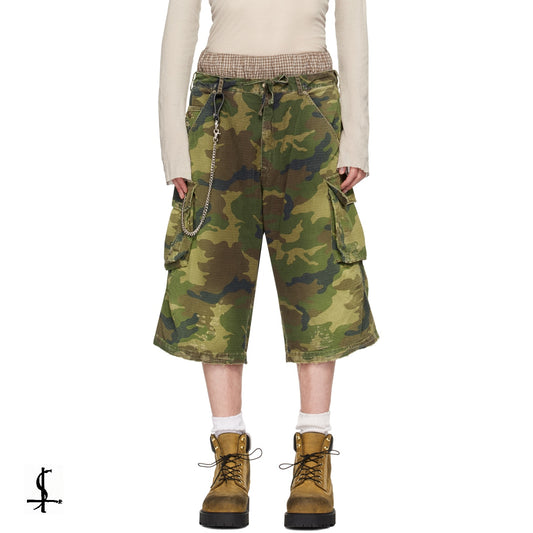 424 camo denim shorts