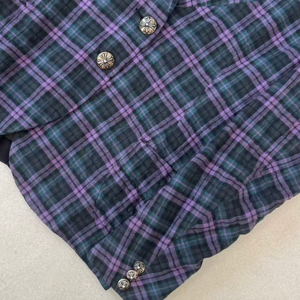 Chrome Hearts No‑Collar Tartan Check Blazer