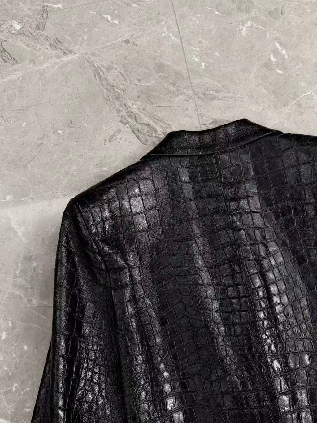 Saint Laurent 15FW Croc-Embossed Leather Coat