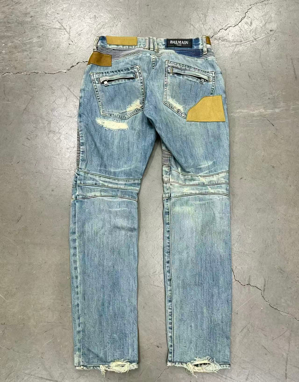 Balmain 15SS Biker Distressed Patchwork Denim Jeans