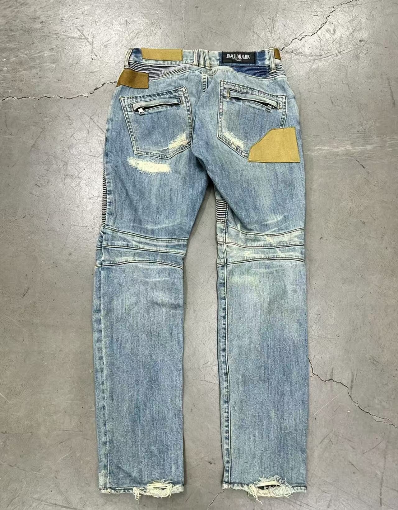 Balmain 15SS Biker Distressed Patchwork Denim Jeans