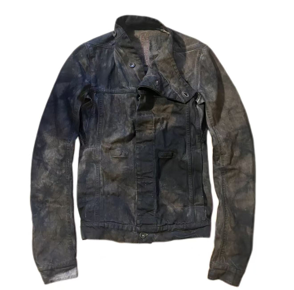 Rick Owens 15SS Batik Dark Dust Zip Collar Wax Denim Jacket