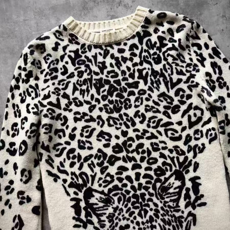 Saint Laurent 16AW Leopard Intarsia Knit Sweater