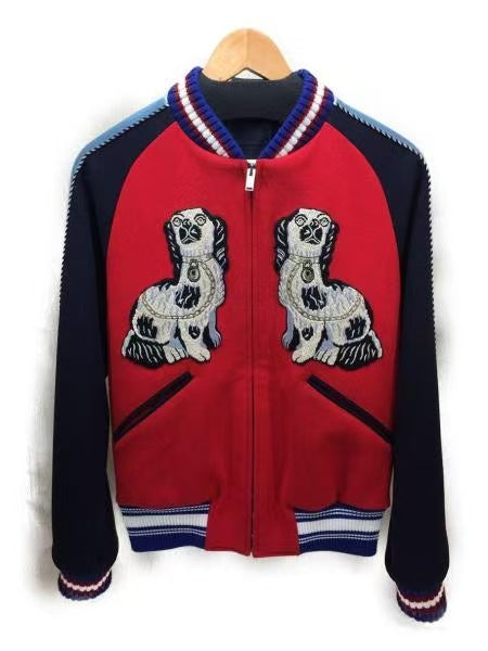 Gucci 17SS King Charles Spaniel Appliqué Bomber Jacket