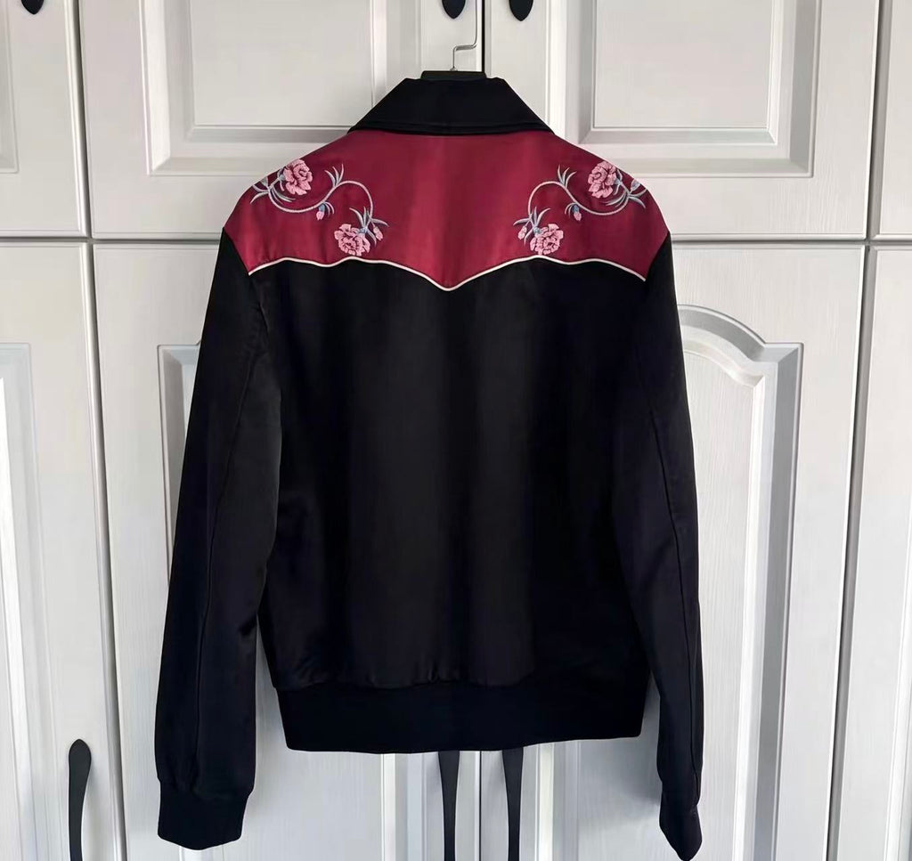 Saint Laurent FW16 Western Rose Embroidered Silk Bomber Jacket