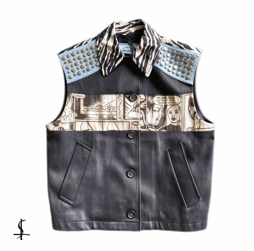 Prada 18SS James Jean Comic Print Studded Leather Vest