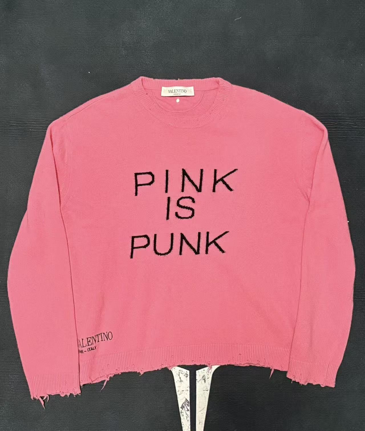Valentino 18SS Pink Is Punk Distressed Sweatshirt