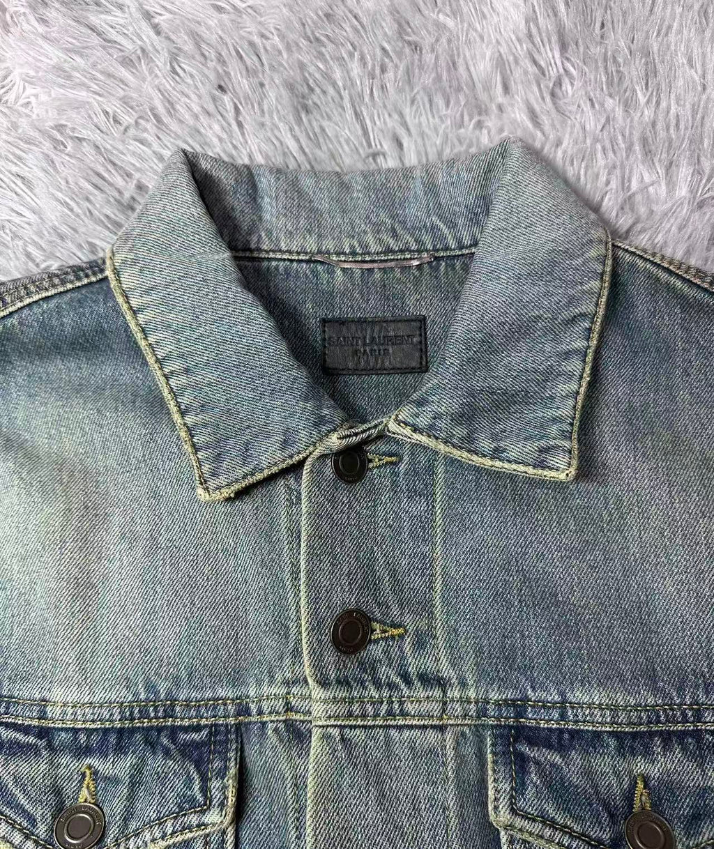 Saint Laurent 13AW Leather Sleeve Denim Jacket