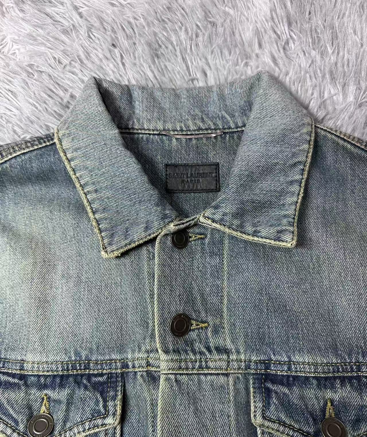 Saint Laurent 13AW Leather Sleeve Denim Jacket