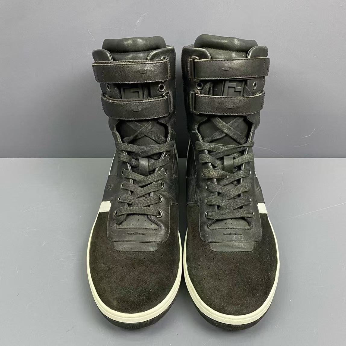 Fendi High-Top Belted Leather Sneakers