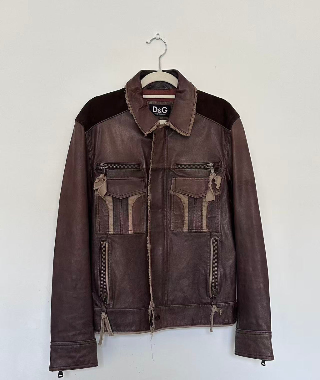 Dolce Gabbana D&G Multi-Zip Shearling Trim Leather Biker Jacket