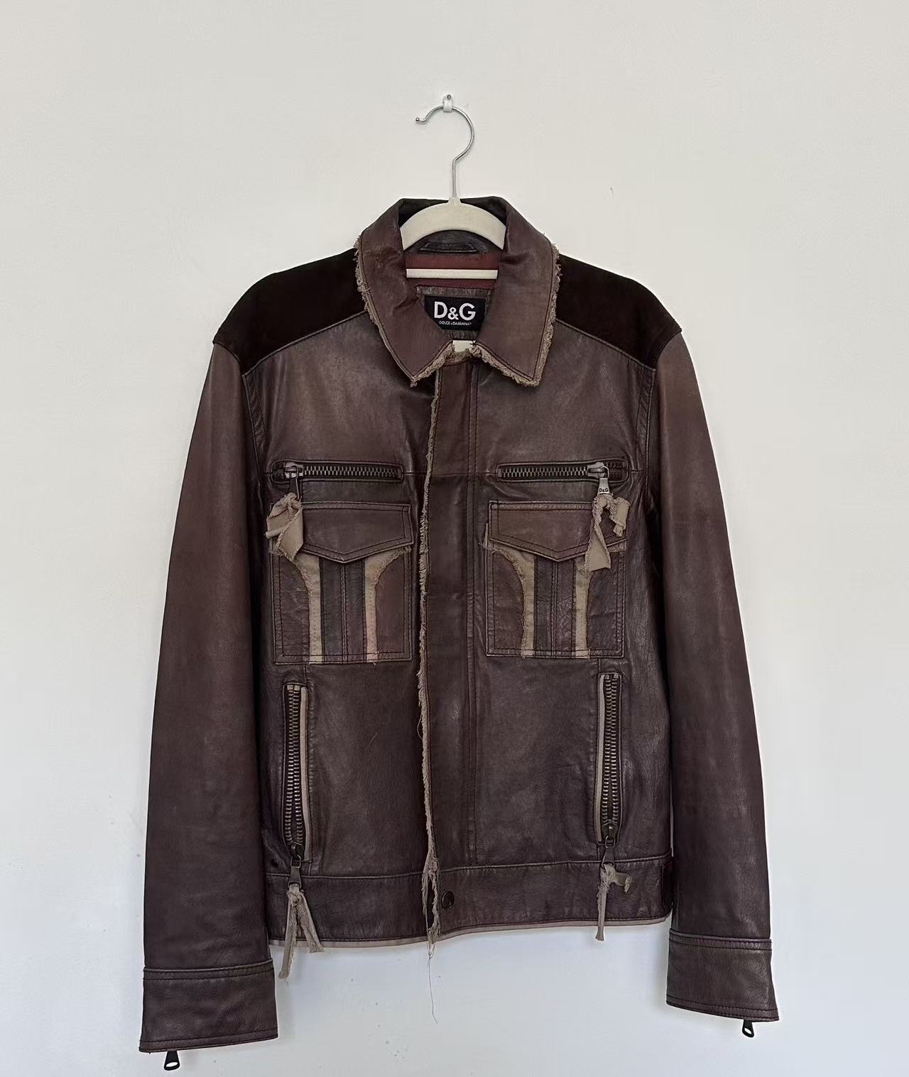 Dolce Gabbana D&G Multi-Zip Shearling Trim Leather Biker Jacket