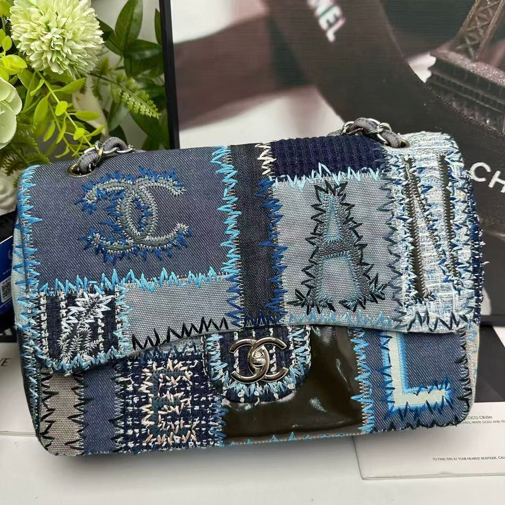 Chanel 2015 Blue Denim Patchwork Flap Bag