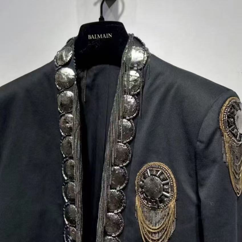 Balmain FW2016 Metal Coin Embellished Open Blazer Jacket