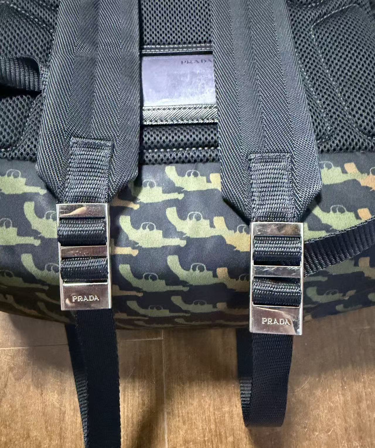 Prada 14AW Black & Green Guns Tessuto Nylon Backpack
