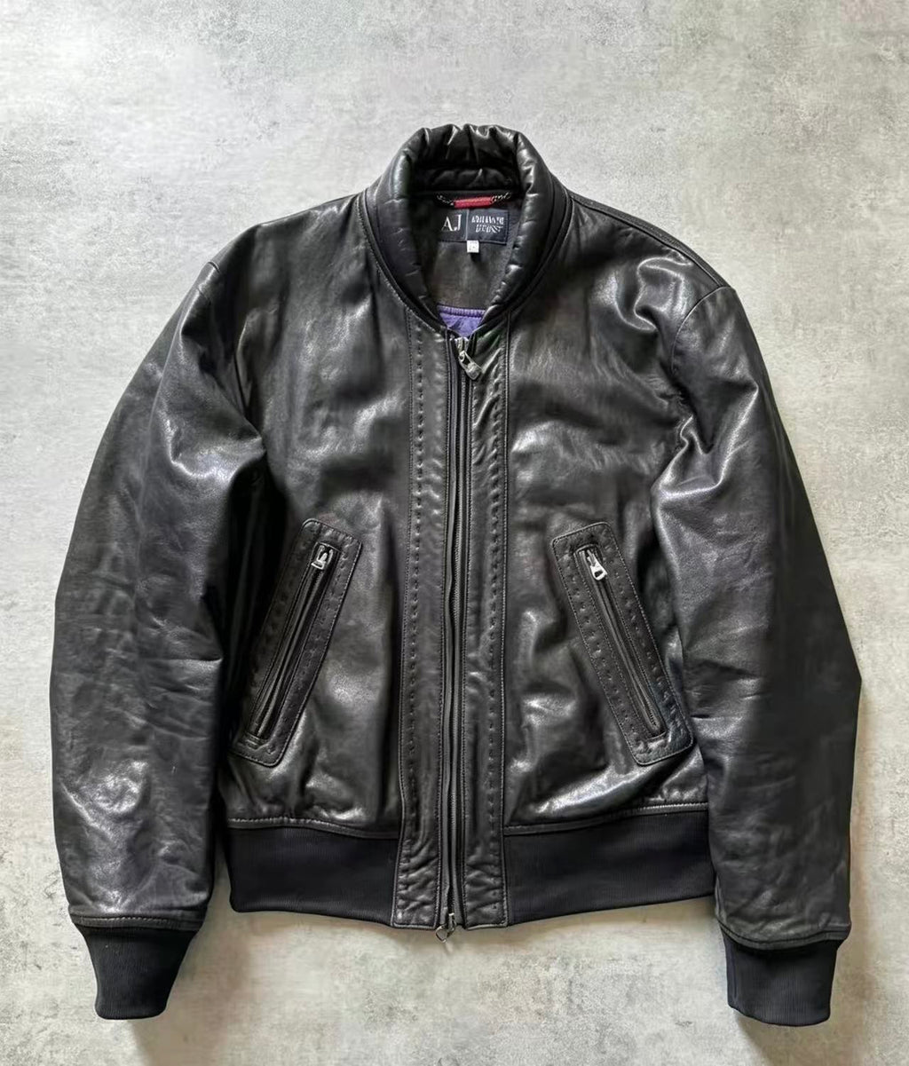 Armani Jeans Shawl Bomber Leather Jacket