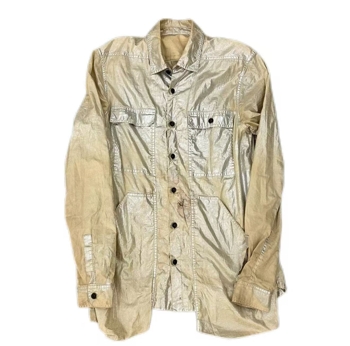 Rick Owens 14FW Moody Metallic Silver Coated Shirt