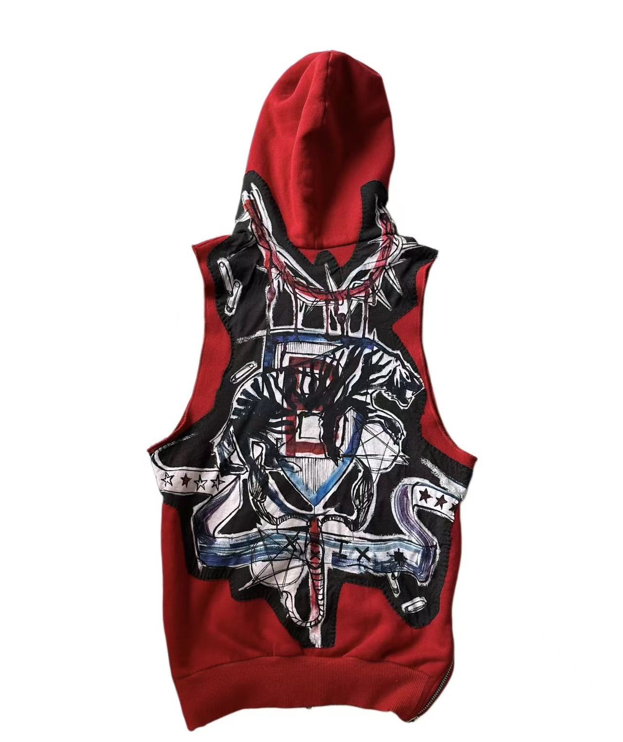 Balmain 11ss tiger graffiti patch vest hoodie